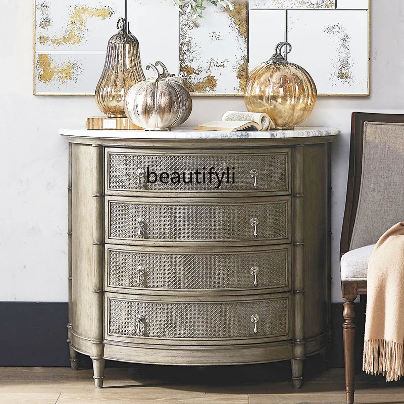 

a26 American retro solid wood chest, French antique semi-circular curved side cabinet, porch storage locker
