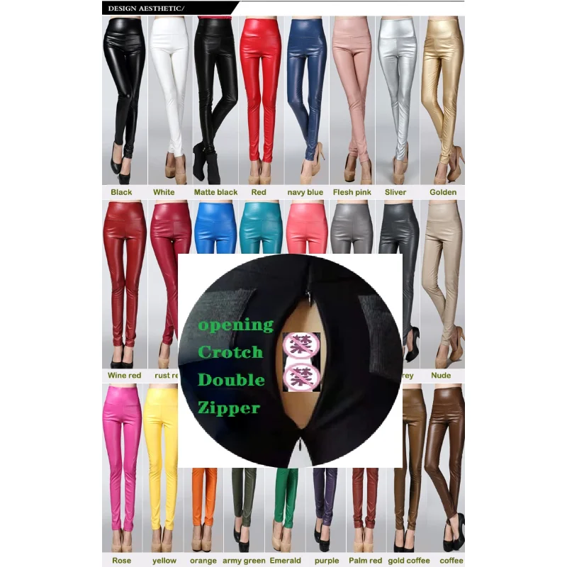 Open Crotch Elastic Stretch Faux Leather Autumn Winter Pencil Pants Women Velvet PU Leather Pants Female Sexy Skinny Tight