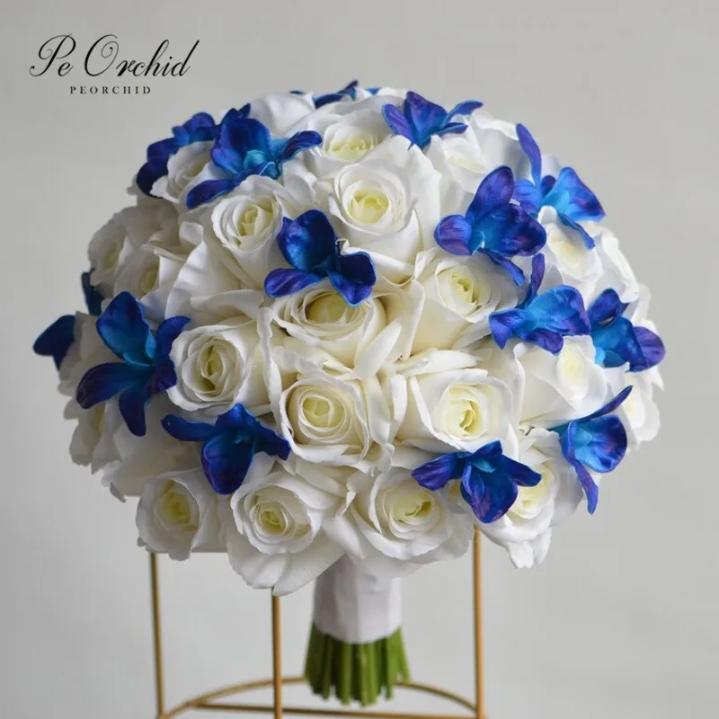 

PEORCHID Galaxy Orchid Ivory Roses Wedding Bouquets For Bride Artificial Flowers Bridal Faux Hand Bouquet High Quality 2023