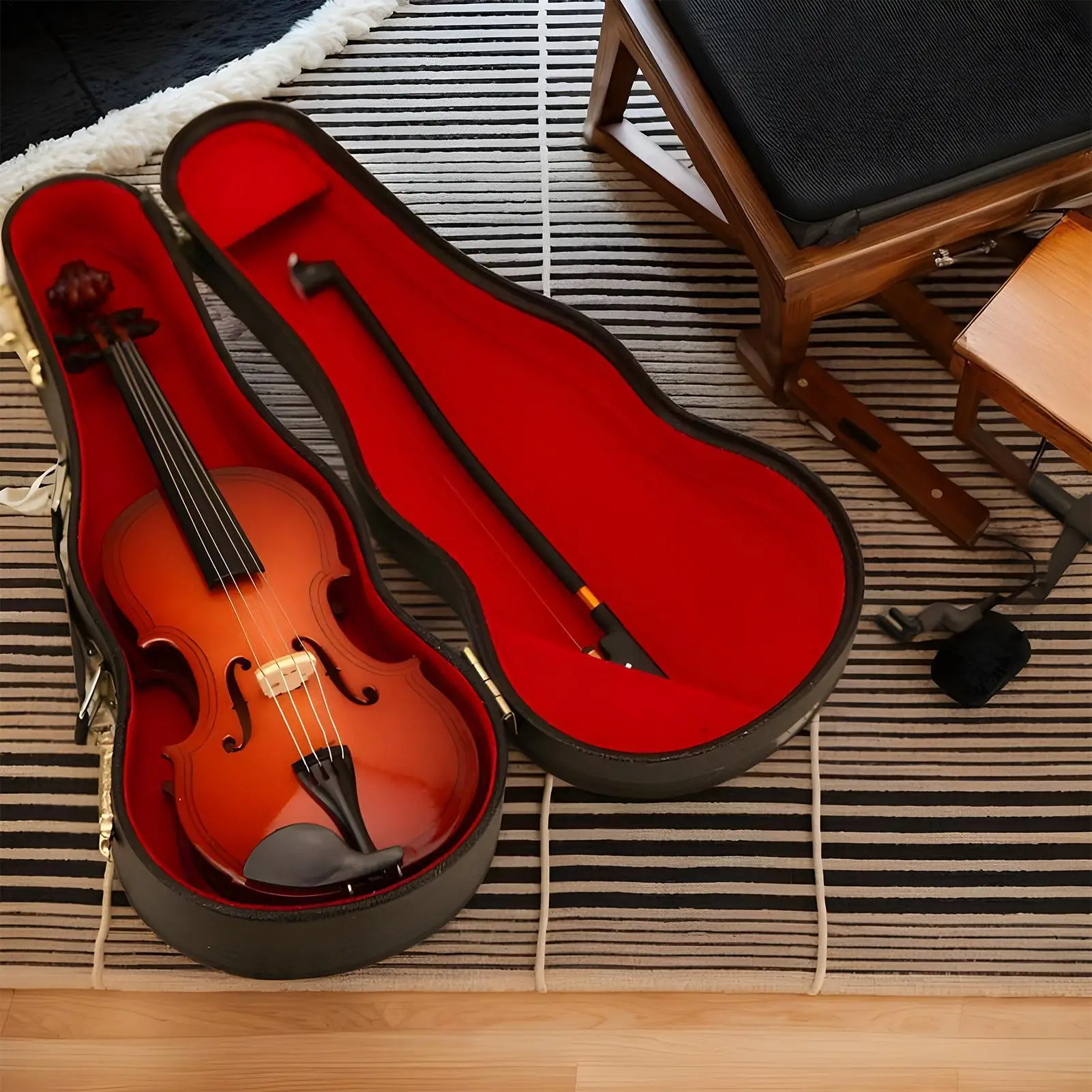 

Tiny Violin Figurine Realistic Handcrafted Wood Keychain Mini Violin Figurine for Musicians Music Fans Art Lover Holiday