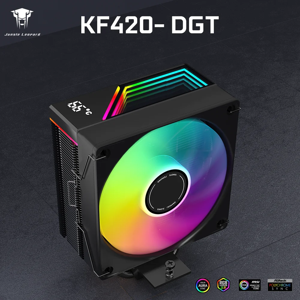 

Jungle Leopard KF420 Цифровой дисплей Процессор Радиатор с воздушным охлаждением ARGB ШИМ-вентиляторы для Intel LGA 115X 1200 1366 1700 1851 2011 AM4 AM5