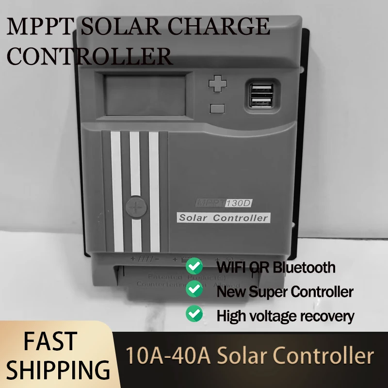 

10A 20A 30A 40A MPPT Solar Charge Controller With WIFI Bluetooth 12/24V LCD Display Lithium Battery Regulator Dual USB LifePo4