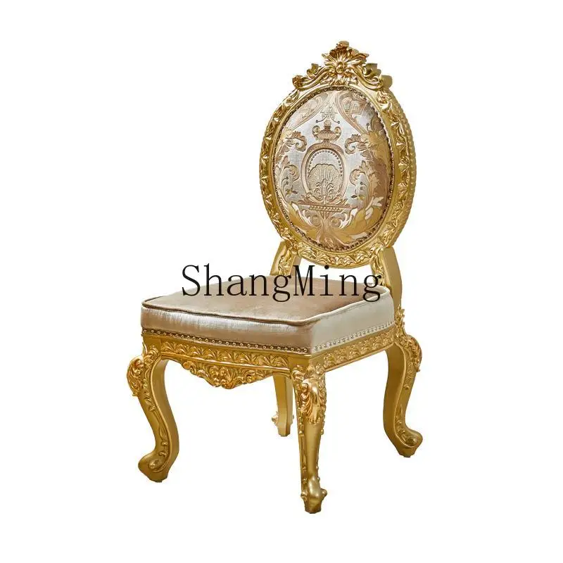 

DHY dining chair solid wood carving flower armrest chair villa desk fabric office chair