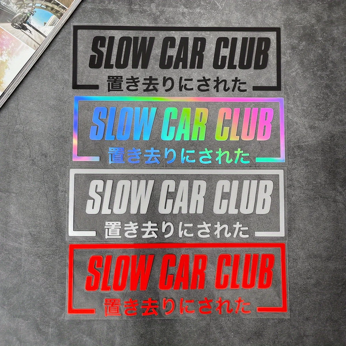 Picture 3: 1pc 2D Flat Slow Car Club Waterproof PVC Sticker, Humorous Design for Rear Windshield and Bumper, Easy Apply and Remove
