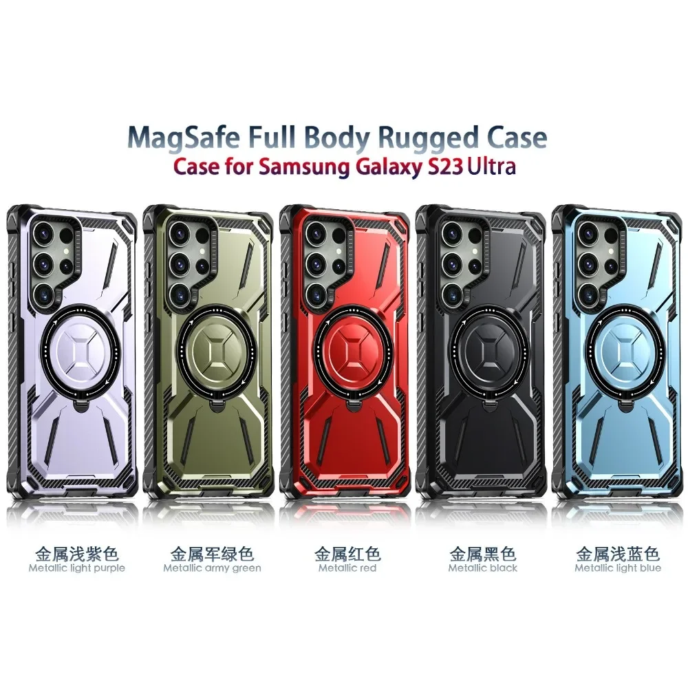 For Samsung Galaxy S23 S22 S21 Ultra Plus Armor Rugged For MagSafe Magnetic Phone Case Cover With Ring Holder Belt Clip Holster