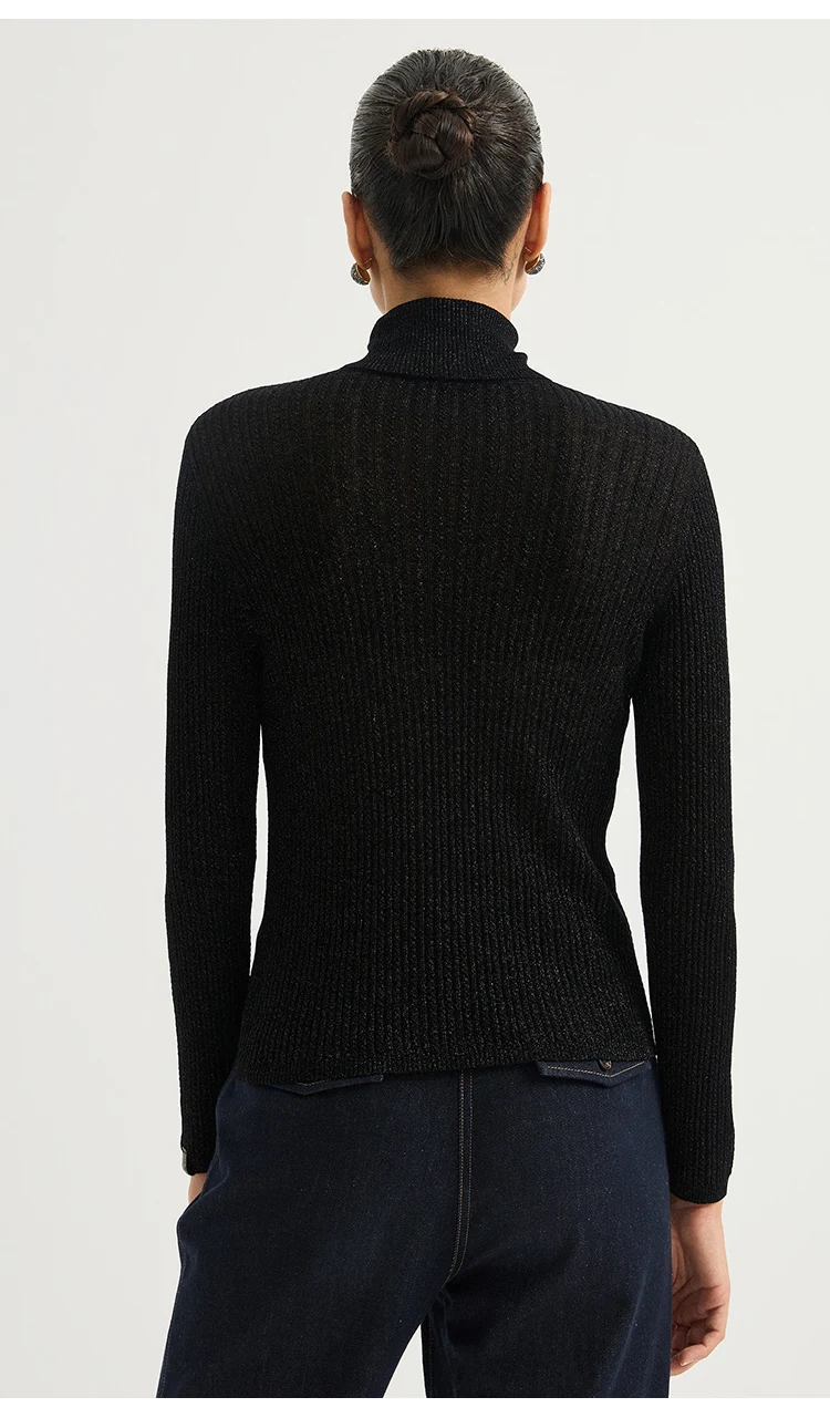 BY3621692 Damen Rollkragenpullover aus Wollmischung, Zopfmuster, lange Ärmel, Manschetten mit Kettendetail, dezenter Glanz, schmale Passform, Frühherbst – Detail 11