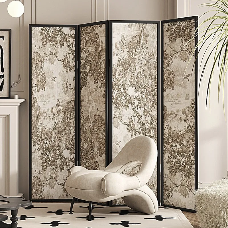 Mampara francesa de alta gama, partición de madera maciza, entrada de sala de estar sencilla y moderna plegable, refugio para dormitorio