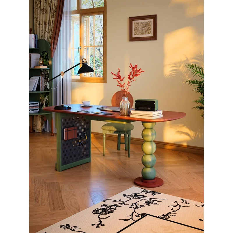 

Hole board integrated desk antique solid wood desk with drawers French retro shelf computer