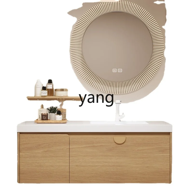 

Yjq Stone Plate Hot Bending Whole Washbin Oak Log Bathroom Cabinet Combination Washstand Customization