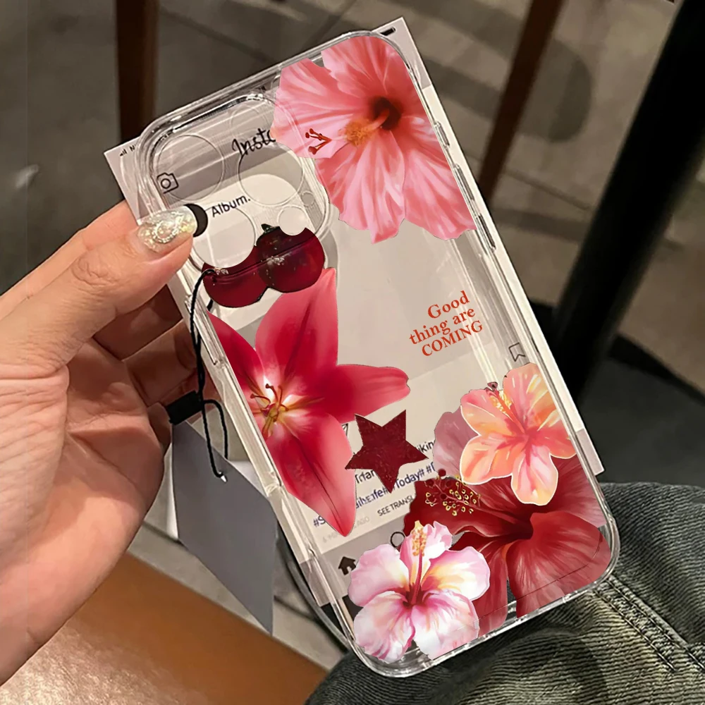 Kirschblüten-Blumenmuster Transparente Hülle für iPhone 17 16 15 14 13 12 11 Pro Max X XR XS Max 7 8 Plus 16e 17Air Stoßfeste Weiche Abdeckung – Detail 2