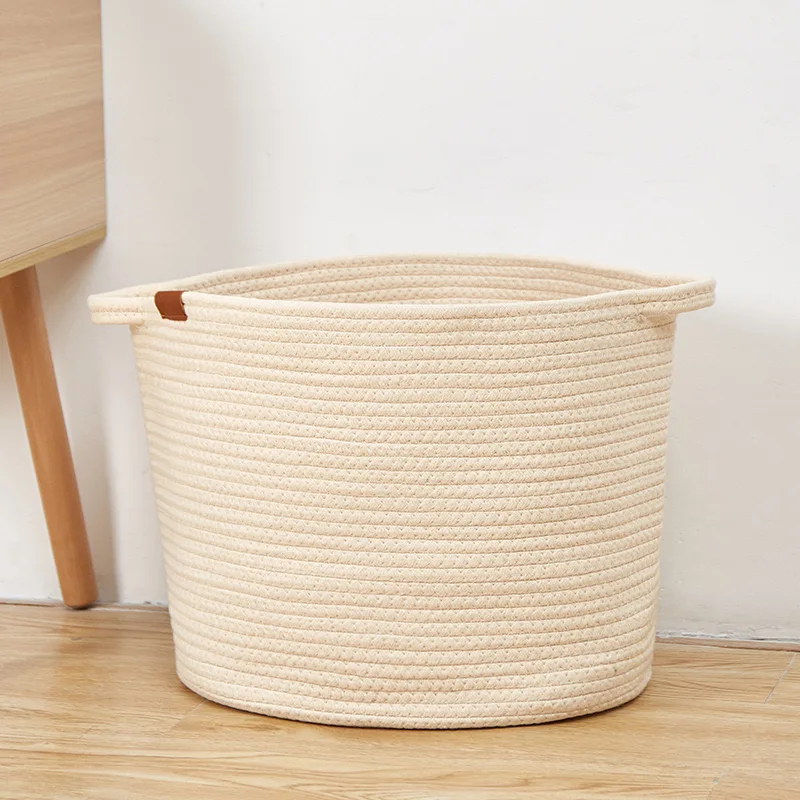 Cotton Rope Laundry Basket for Children, Toy Storage Basket Set, Sundries Organizer, Beige Color