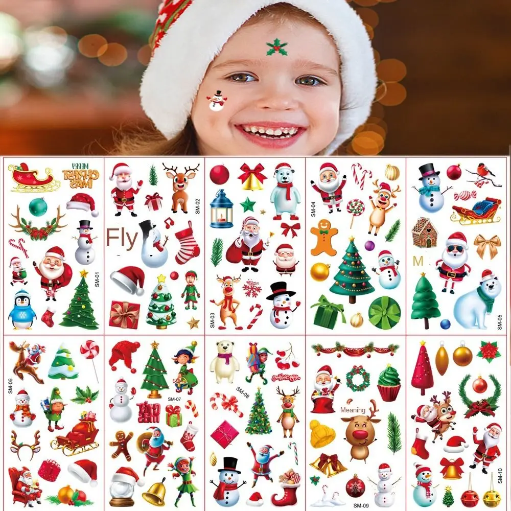 10 stuks Kerstman Kerst Tattoo Sticker Waterdicht Grappige Glow Tattoo Sticker Wegwerp Oogstickers