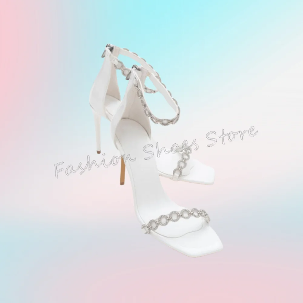 

White Crystal Chain Decor Back Zipper Sandals Stilettos High Heels High Heel Shoes for Women Heels 2025 New Zapatos Para Mujere