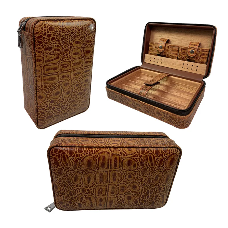 Cedar wood Cigar Box Travel Genuine leather Cigar Box Storage Portable Multifunctional Cigar humidifying Smoking Accessories