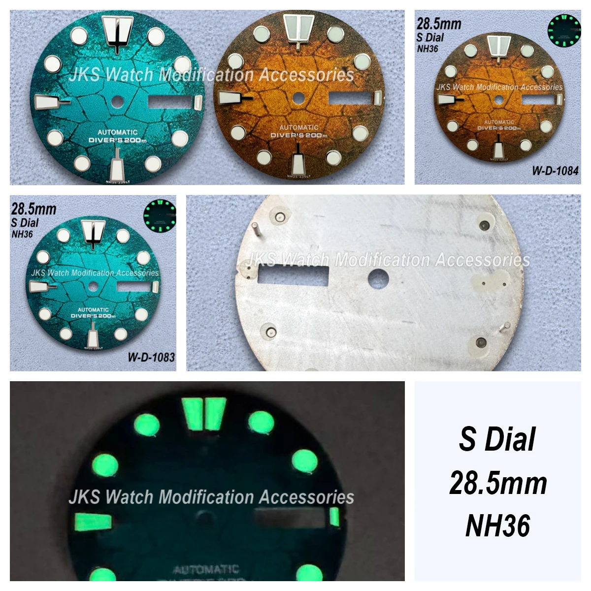 

28.5mm S Logo Dving Dial Fit NH36/4R36 Japanese Movement Green Luminous Dual Calendar High-Quality Watch Modified Accessories