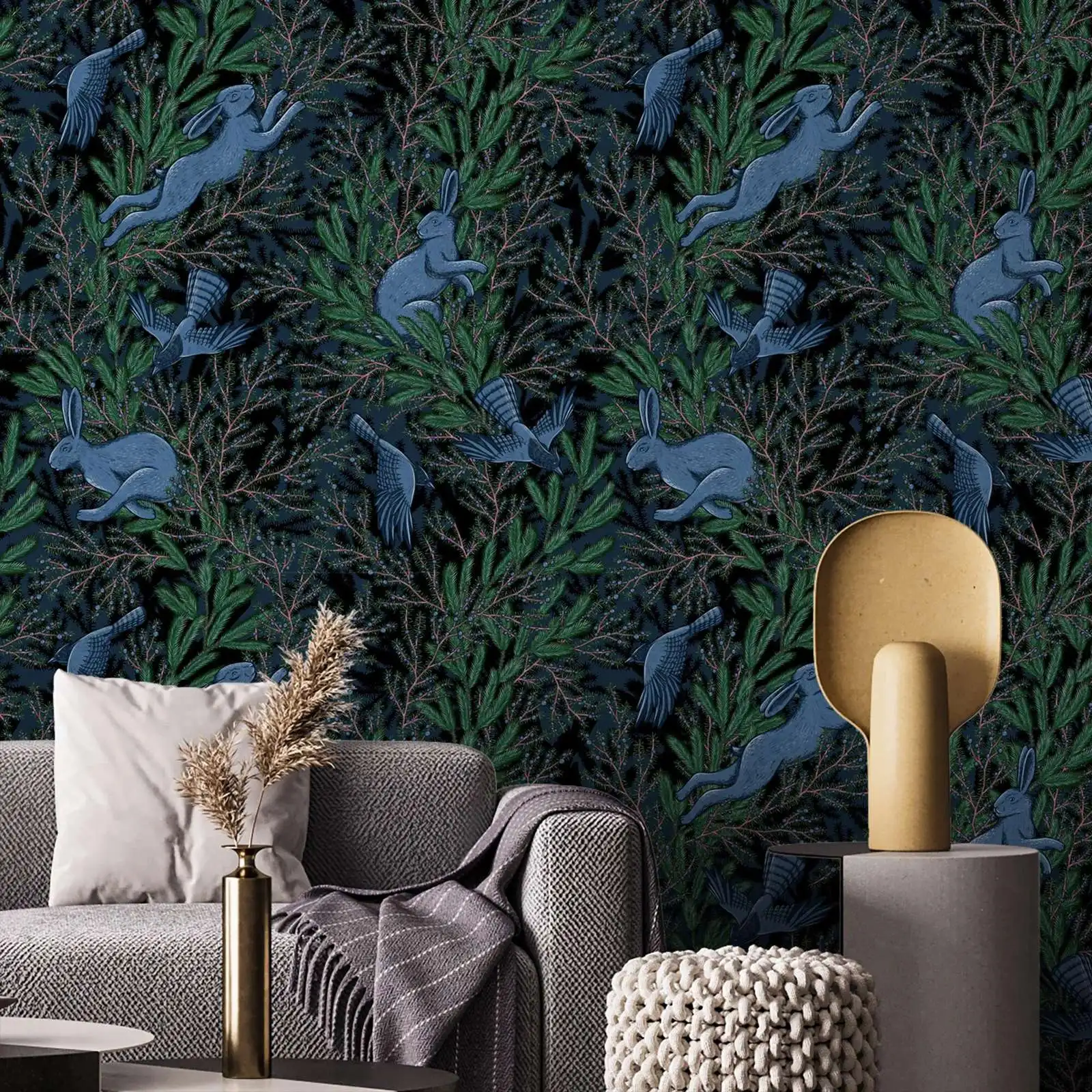 

Обои с кроликом, кожурой и наклейкой, винтажная лесная настенная роспись, настенная роспись с лесными животными, декор для детской комнаты, с клеем или без