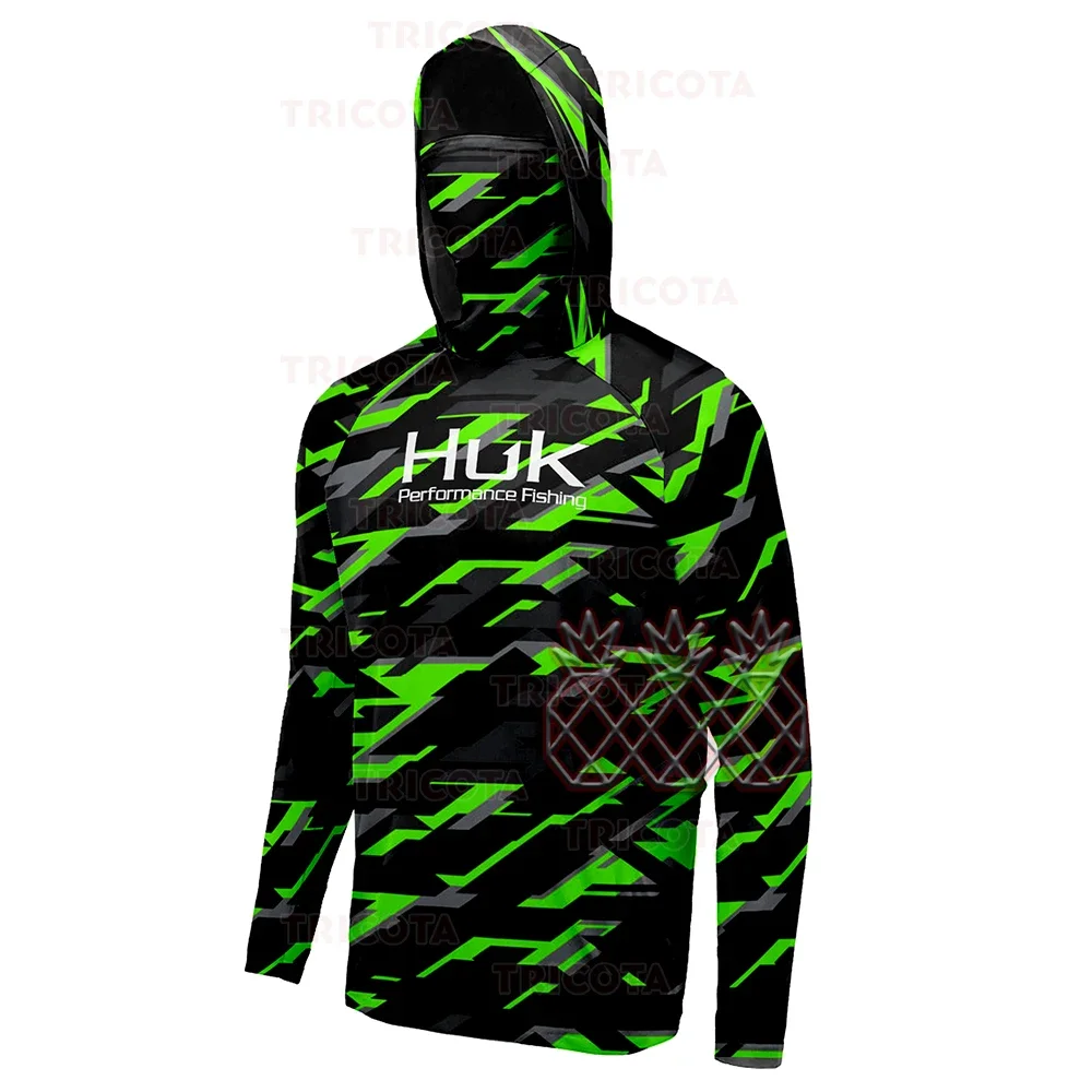 HUK Fishing Shirts UPF 50+ Men's Hooded Face Cover Fishing Clothes Summer Long Sleeve Sun Protection Camouflage Fishing T-Shirts