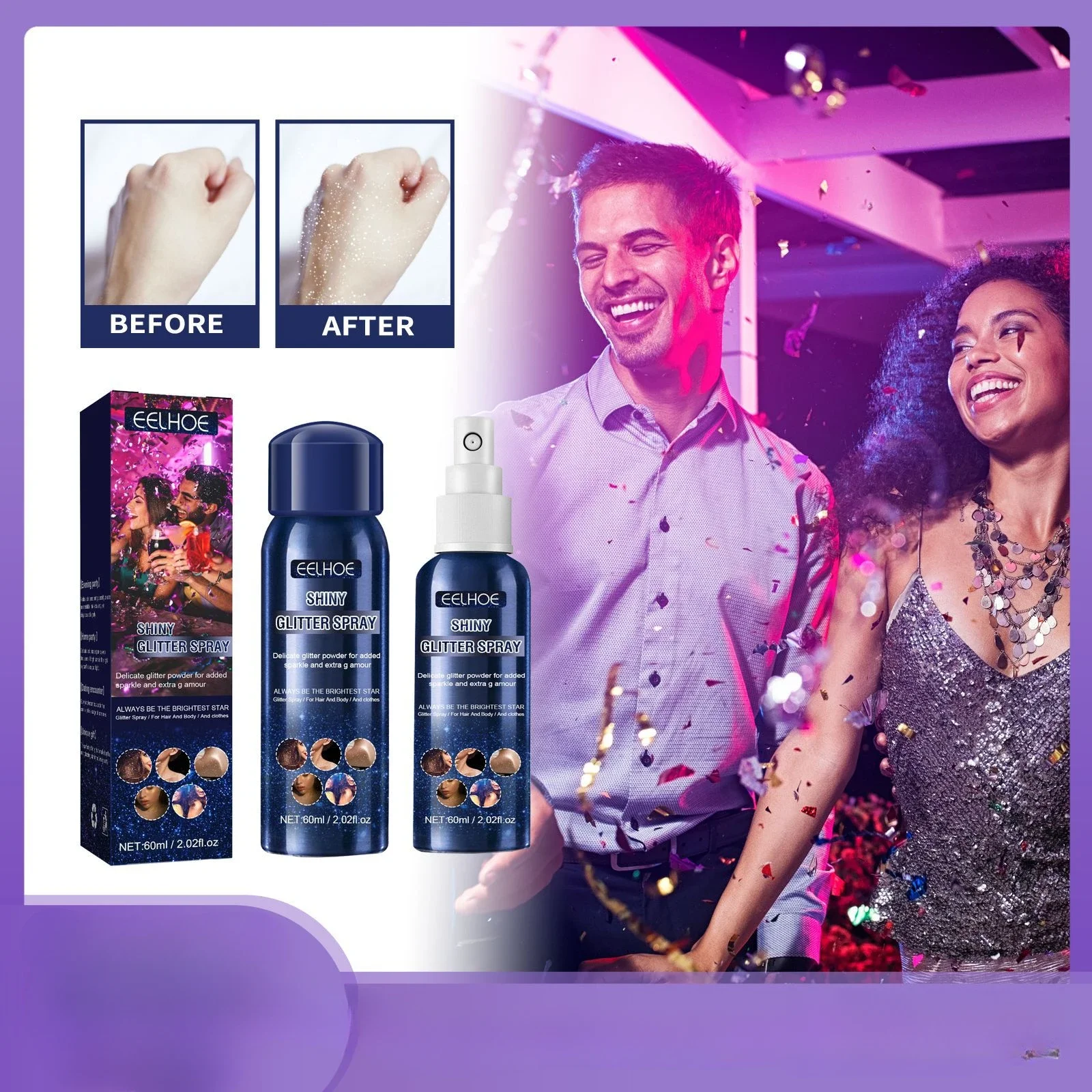 Eelhoe Nachtclub Flash Spray Halloween Glitter Spray Nachtclub Partij Lichaam Sterrenhemel Flash Spray Prom Date Body Glitter