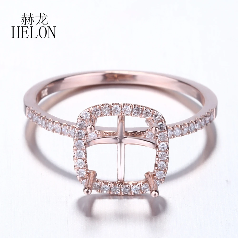 Shruno 7x7mm Cushion Cut Solid 14K AU585 Rose Gold Real Natural Diamond Semi Mount Engagement Wedding Ring Diamond Fine Jewelry