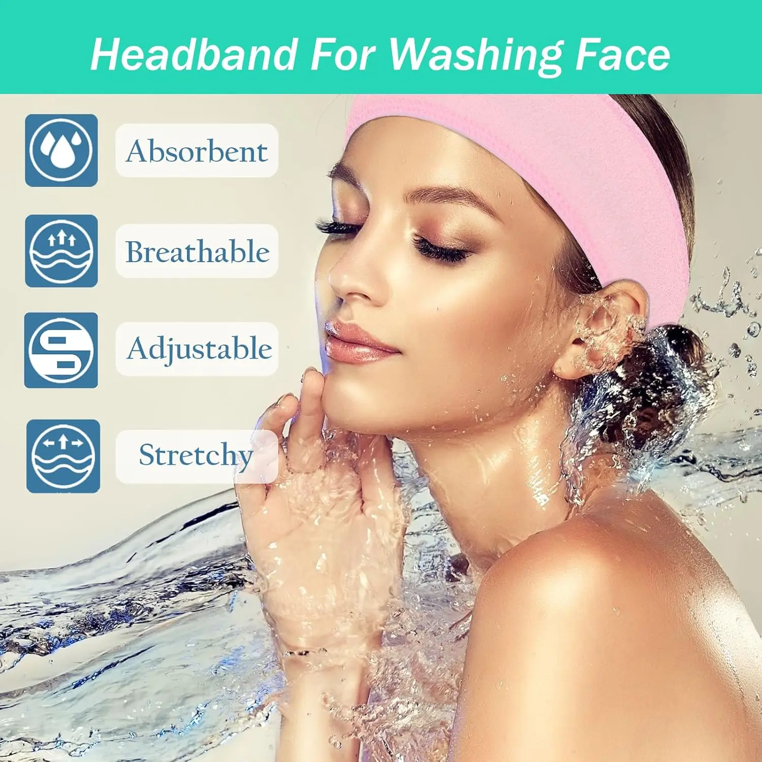 3 Pack Facial Spa Headband for Women - Adjustable, Non-Slip Terry Cloth Headband for Washing Face, Makeup, and Shower - Soft and