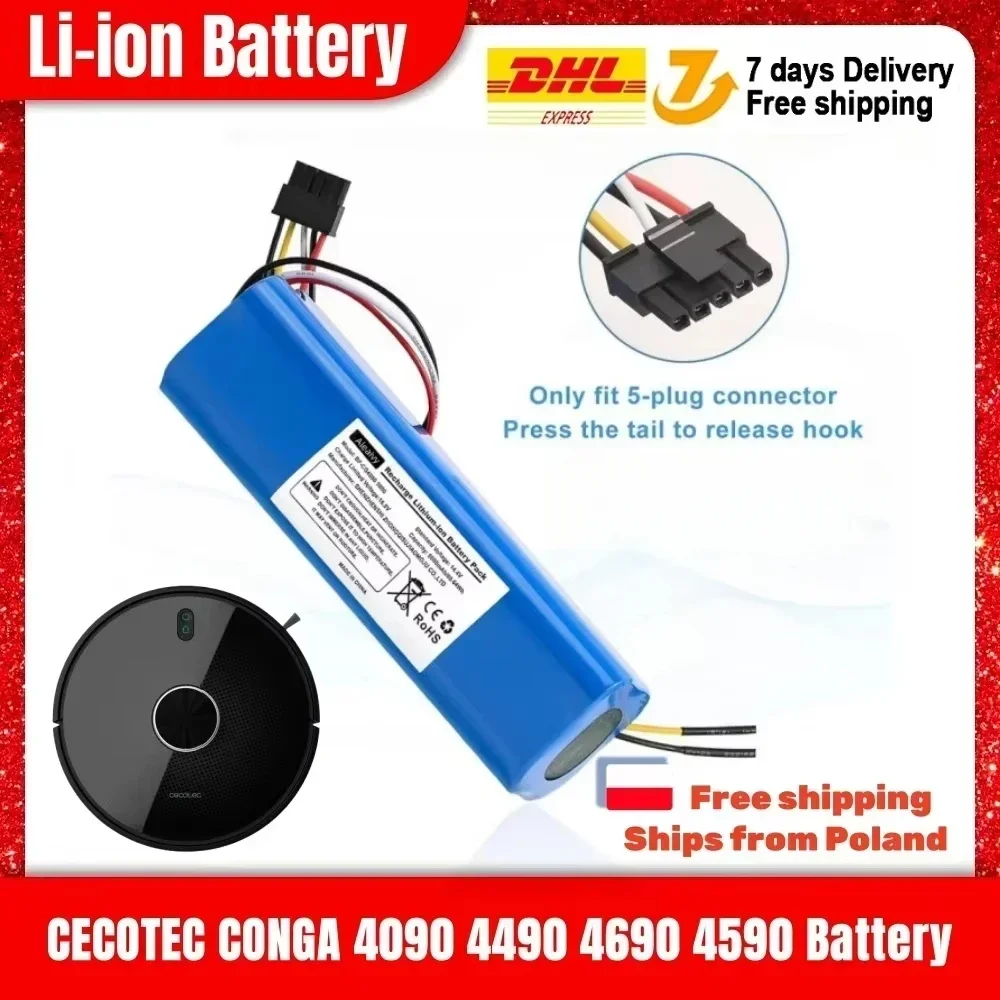 

6500mAh battery for CECOTEC CONGA 3090 4090 5090 6090 series 1690 robot vacuum cleaner large capacity battery pack