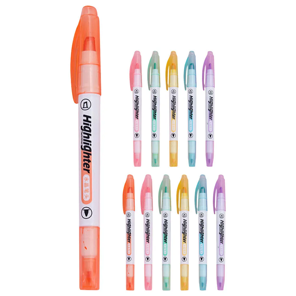 

12Pcs Dual Tip Highlighter Pens Student See-Through Window Quick Dry Non Bleed Highlighting Underlining Markers School Office