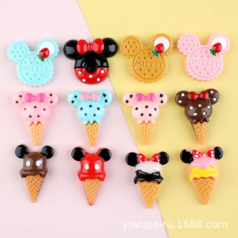 5pcs Disney Minnie Cone Ice Cream Mickey Ice Cream Resin Accessories Mobile Phone Case DIY Material Hole Shoes