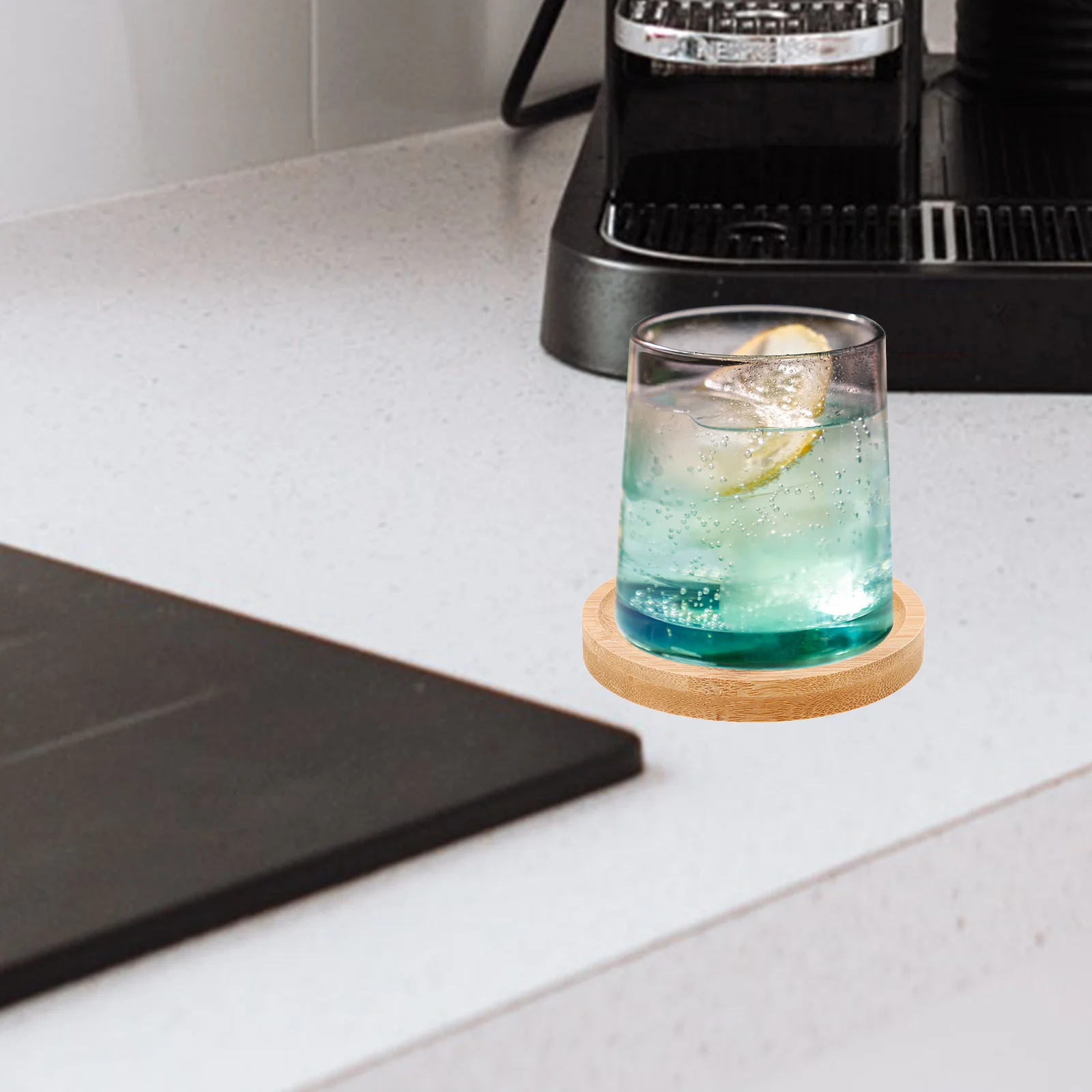 

2Pcs Rotating Whiskey Glass Bamboo Coasters Bamboo Base Smooth Mat for Bar Home Use Table Coasters