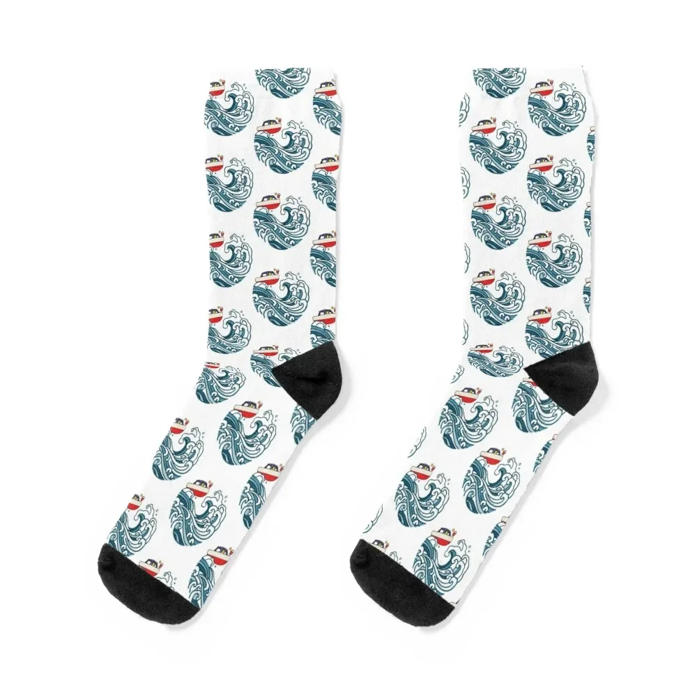 

boat on big wave Socks cute with print funny gift Socks Men's Women's