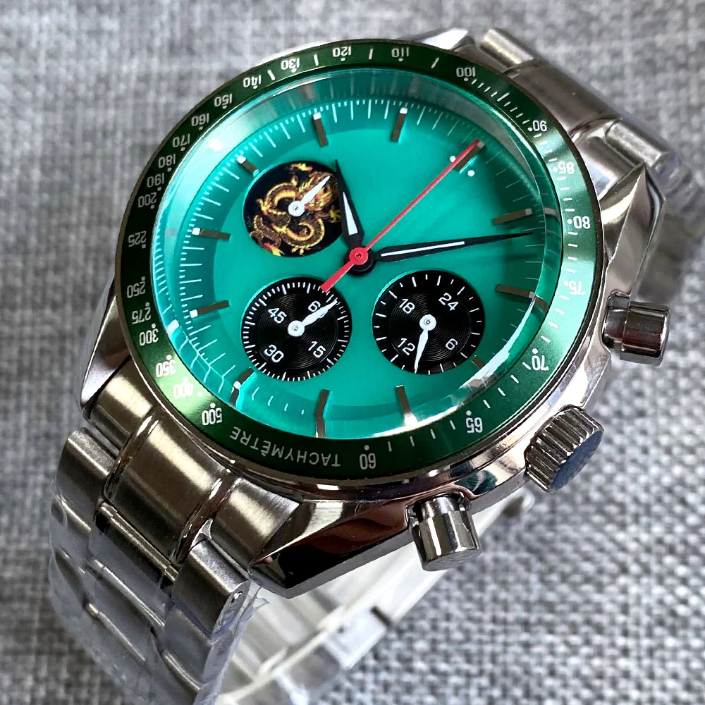 ساعة كوارتز خضراء ثلجية للرجال VK63 حركة سرعة كرونوغراف بطارية فولاذية للأعمال ساعة يد رياضية 24 ساعة Relogio #3