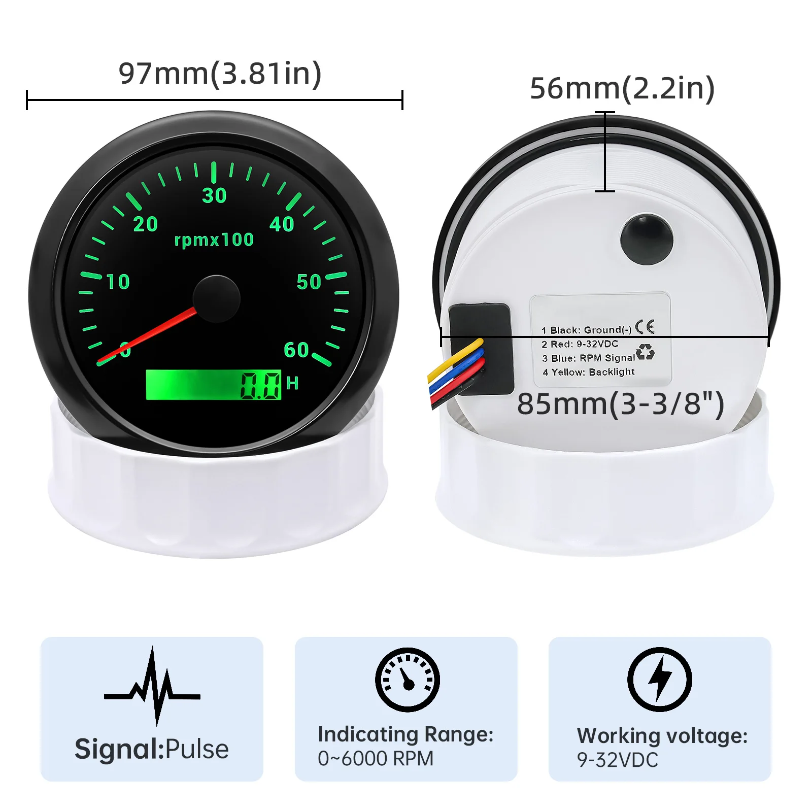 เรือ Tachometer 3000-8000Rpm LCD ชั่วโมงดิจิตอล Tachometer 7สี Backlight 85มม.ความเร็วเครื่องวัดความเร็วสำหรับ Auto เรือ Yacht RV