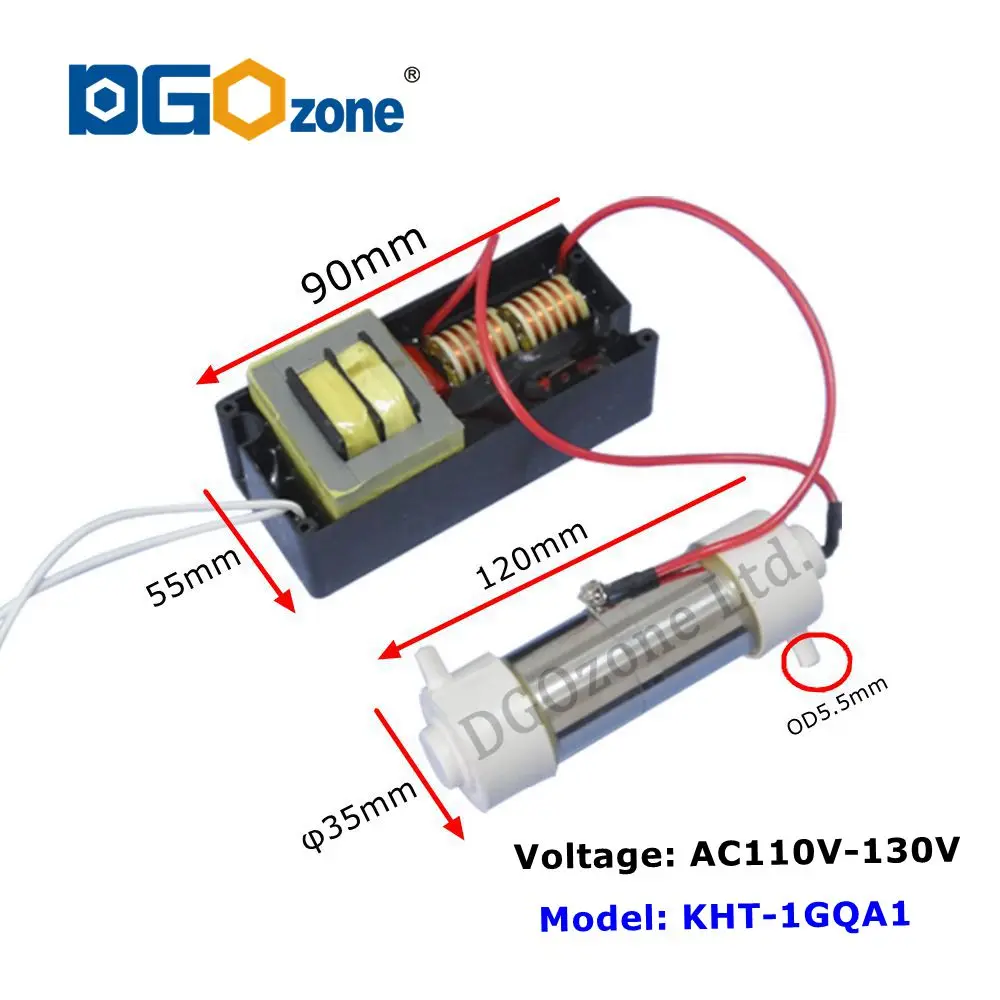 1G/H Quartz Tube Ozone Generator for Air and Water Purifying SPA Ozonizer Sterilize O3 Reactor Ozonio  KHT-1GQA1/A2