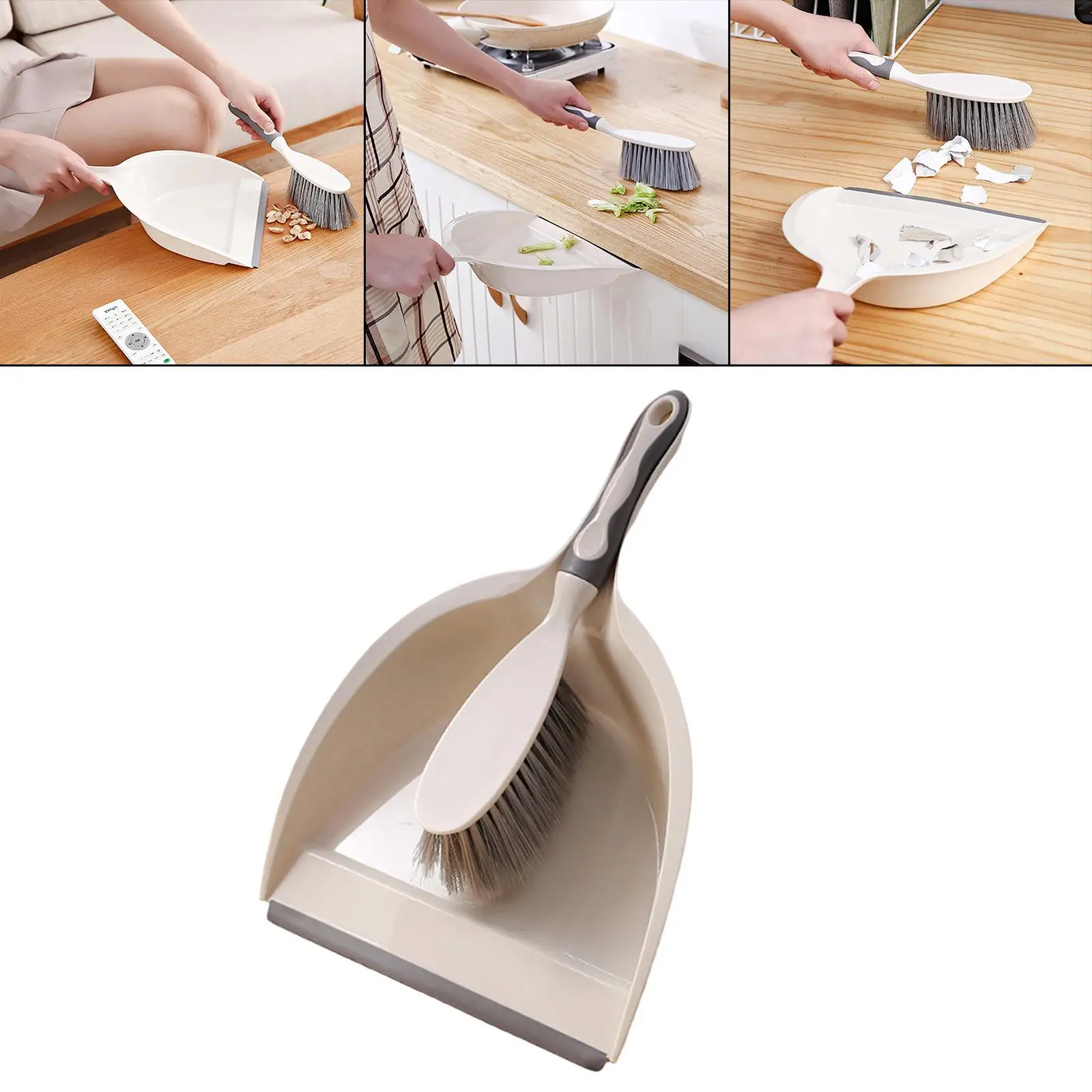 Dust Pans with Brush Bristles Brush Rubber Edge for Desk Kitchen Dirt Pickup