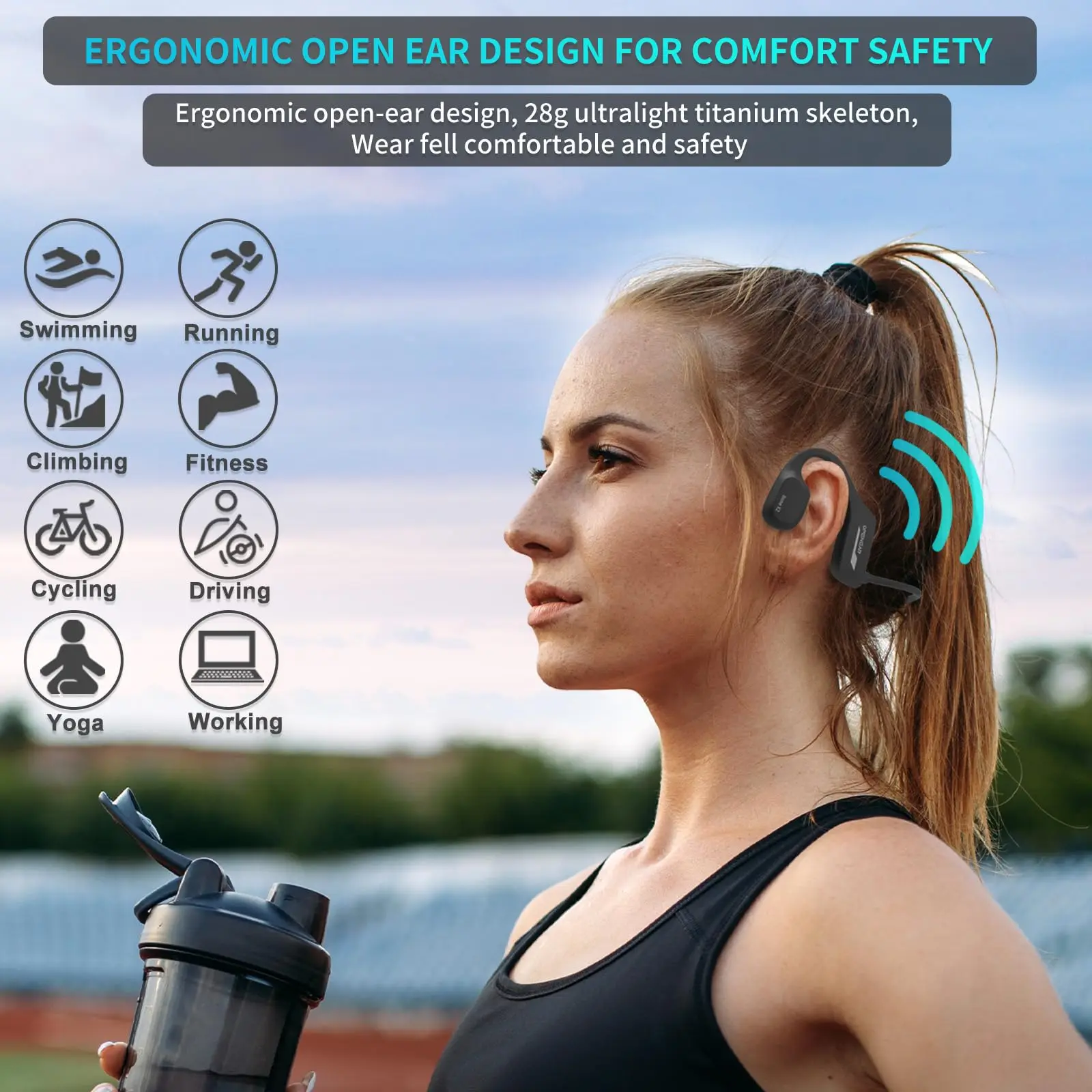 EASYBUDS Bone Conduction Underwater Headphones Wireless Open Ear Headsets 8G Memory MP3 Player IP68 Waterproof Swmming Earphones