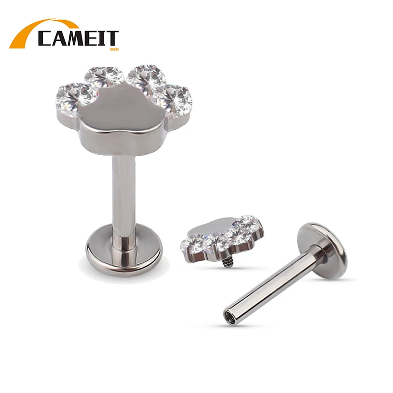 ASTM F136 Titanium Lip Stud Blaze Shape Zircon Shape Top Labret PIERC Ear Cartilage Tragus Helix Tongue nail Piercing Jewelry