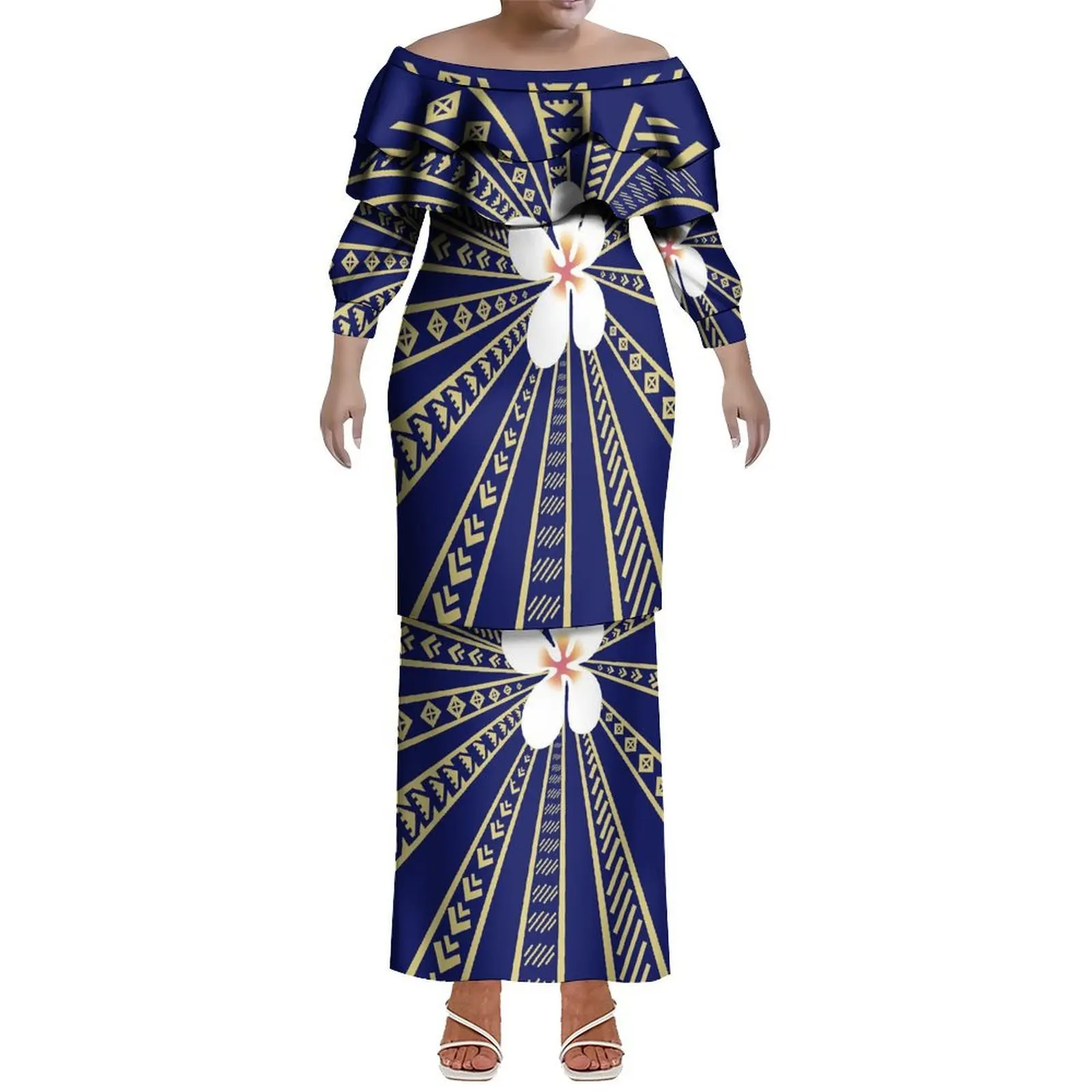 Sukienka Puleta z niestandardowym wzorem, podkreślająca figurę, dla kobiet tribalnych, inspirowana stylem polinezyjskim Samoa i Wysp Fijjskich.