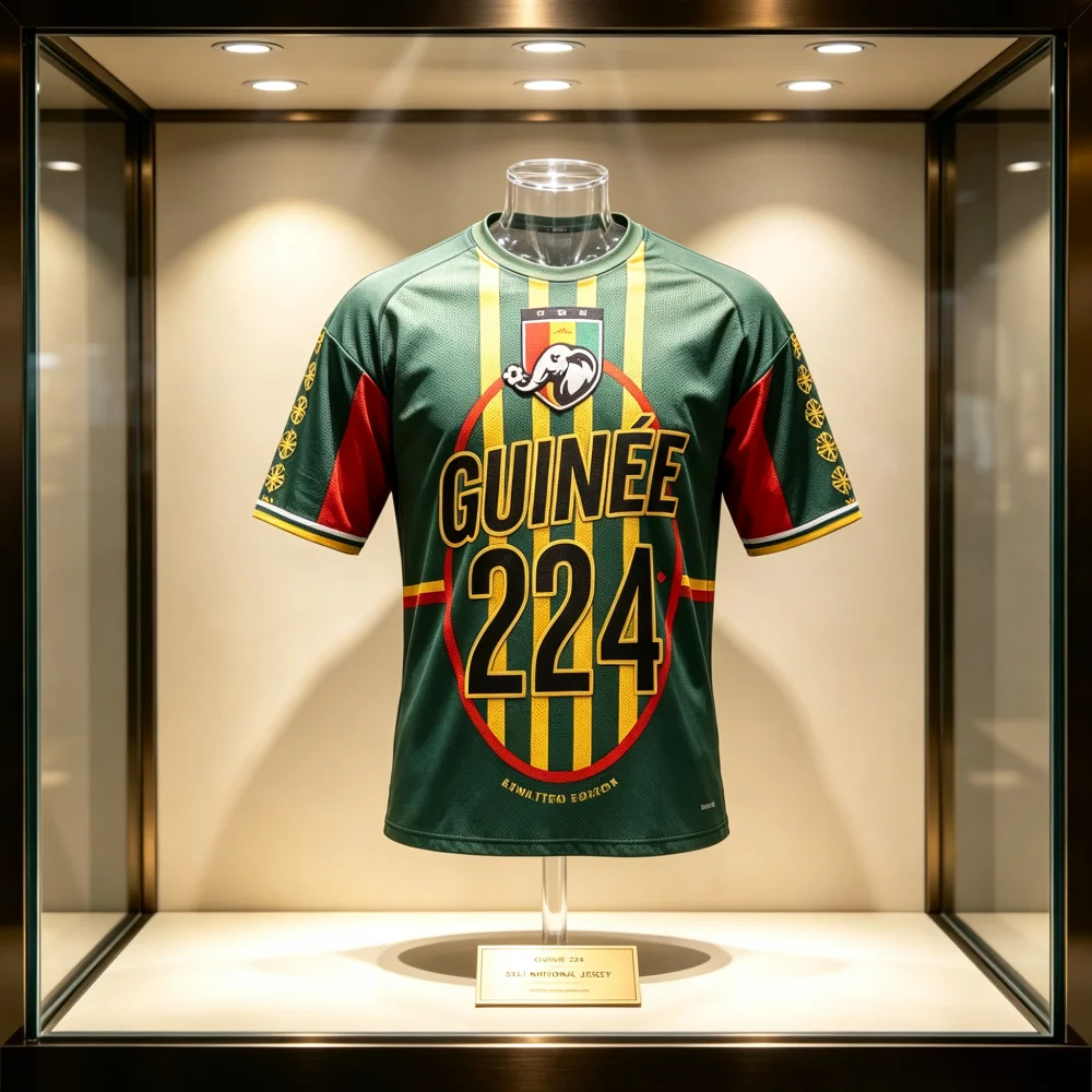 Guinea National Commemorative Green and Yellow Striped Elephant Emblem Size 224 Comfort Breathable Quick-dry Family Kids  Tees