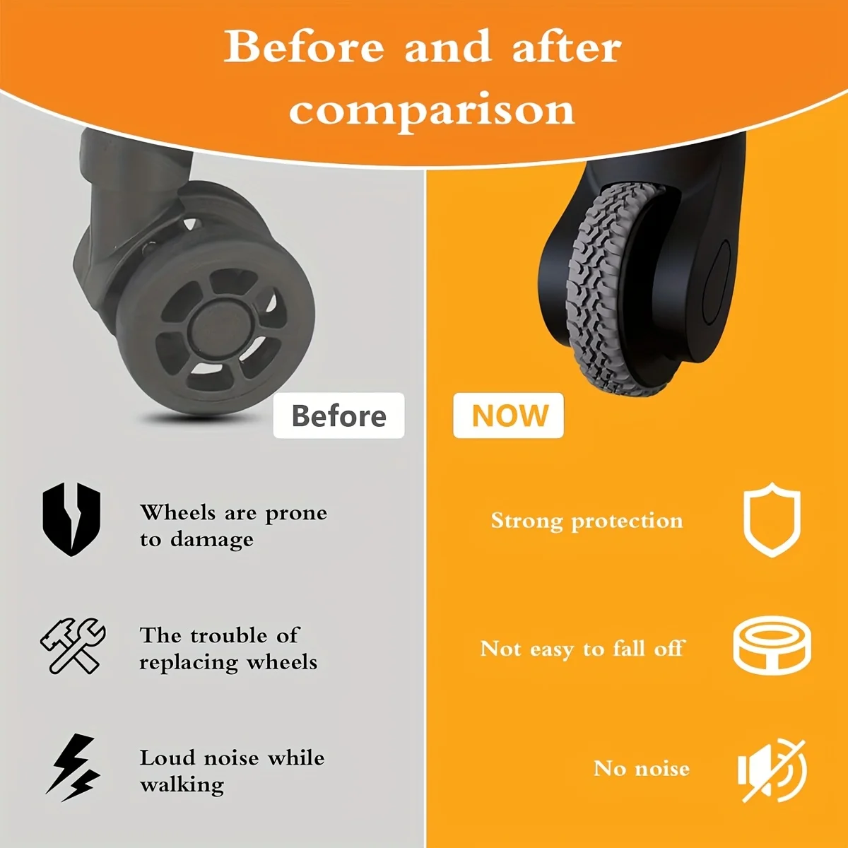 4 Sporty Silicone Suitcase Wheel Protectors - close-up view