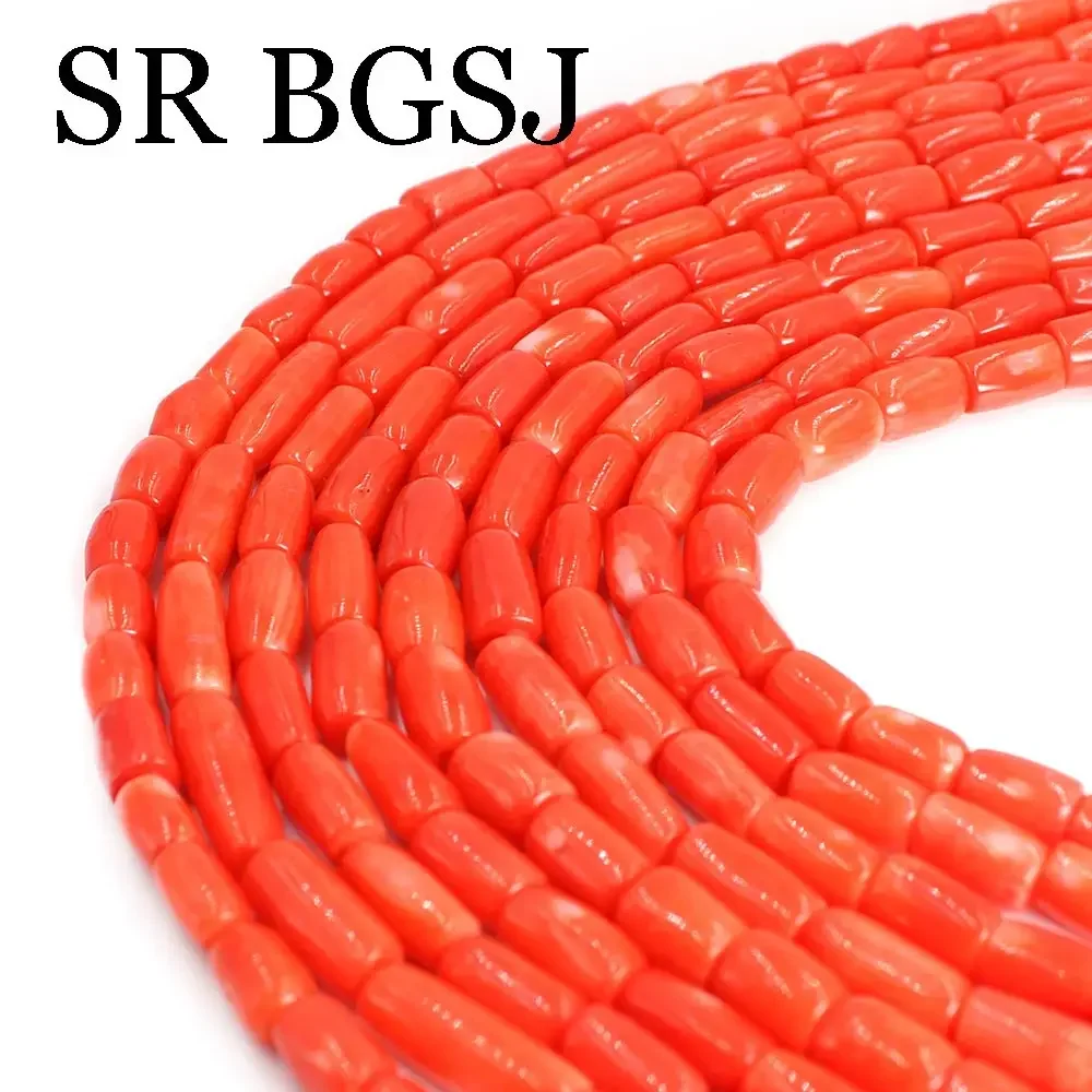 

6-7x11-14mm Natural Drum Column Orange Coral Loose Spacer Beads For Jewelry Making DIY Bracelet Earrings Accessories 15''