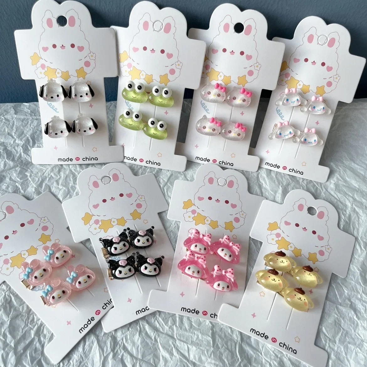 Transparent Sanrio Cartoon Barrette Kuromi mymelody Cinnamoroll Kittycat Side Barrette Sweet Kawaii Hair Accessory Gift Set