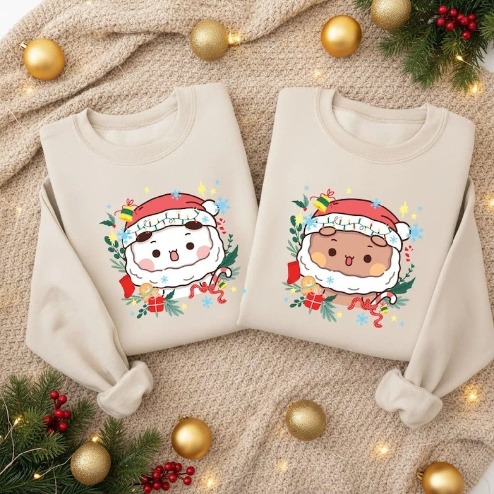 Bubu Dudu Santa Bear Christmas Sweatshirt Kawaii Couple Holiday Crewneck Pullover Casual Men Women Fall Winter Clothing