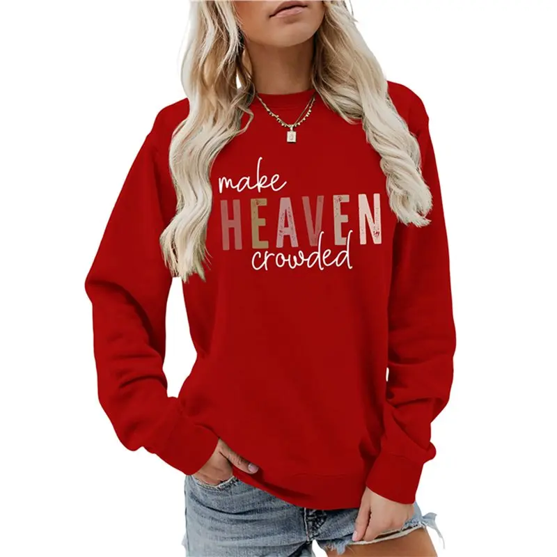 AEF6-Women's Letter Printed Sweater Crew Neck Long Sleeve Pullover Sweaters For Women