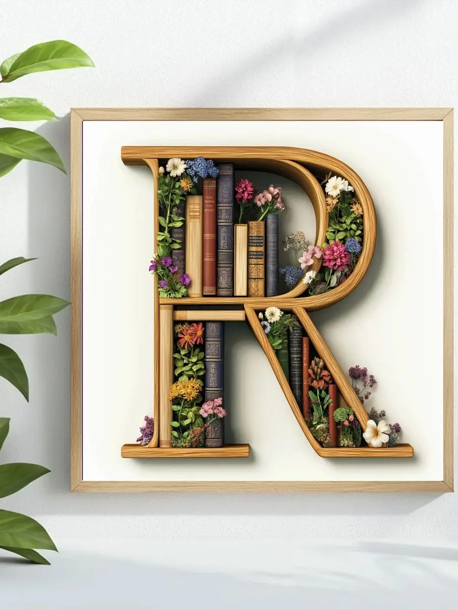 1 Stück 40x40 cm/15,74 Zoll Buchstaben-Bücherregal - R Gestempeltes Kreuzstich-Set DIY-Kit 11CT/14CT Zubehör Öko-Baumwollfaden Neu eingetroffen – Detail 1