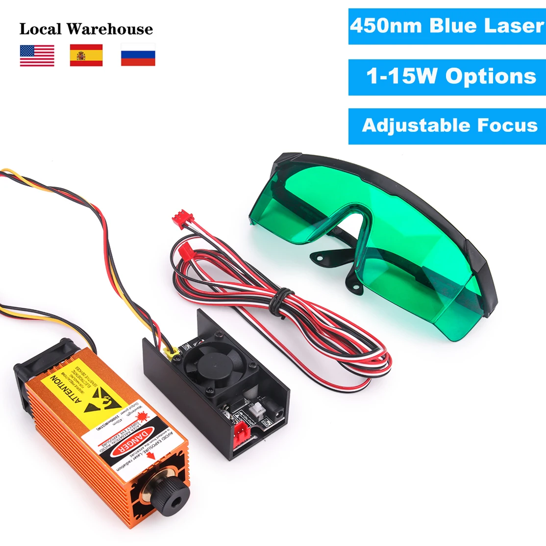 

15W Laser Module 5500mW/7W/10W Laser Head 450nm Blue Laser Carving Module DIY Laser Wood Marking Cutting Tool