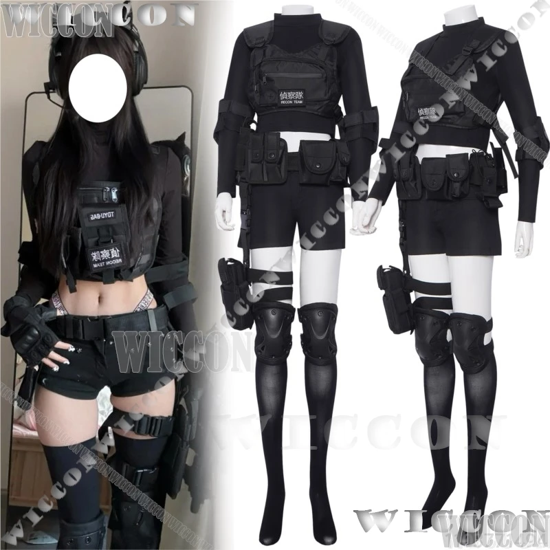 

Armed Girl Cosplay ACG Outfit Cover Face Helmet Black Battle Uniform Full Set Suit Furry Ears Sexy Women Halloween Carnival @Cos