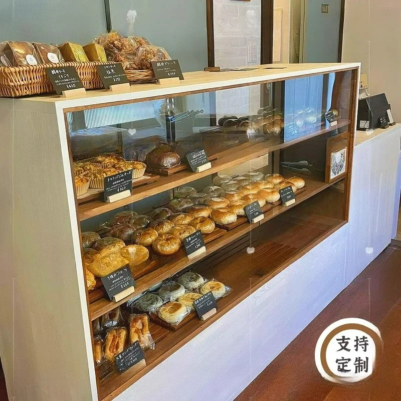 Bread cabinet Solid wood glass display Internet celebrities Same bakery side cabinet