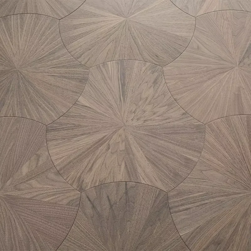Black Walnut Oak Lotus Leaf Parquet Flooring, Solid Wood & Multi-Layer Engineered Flooring for Underfloor Heating