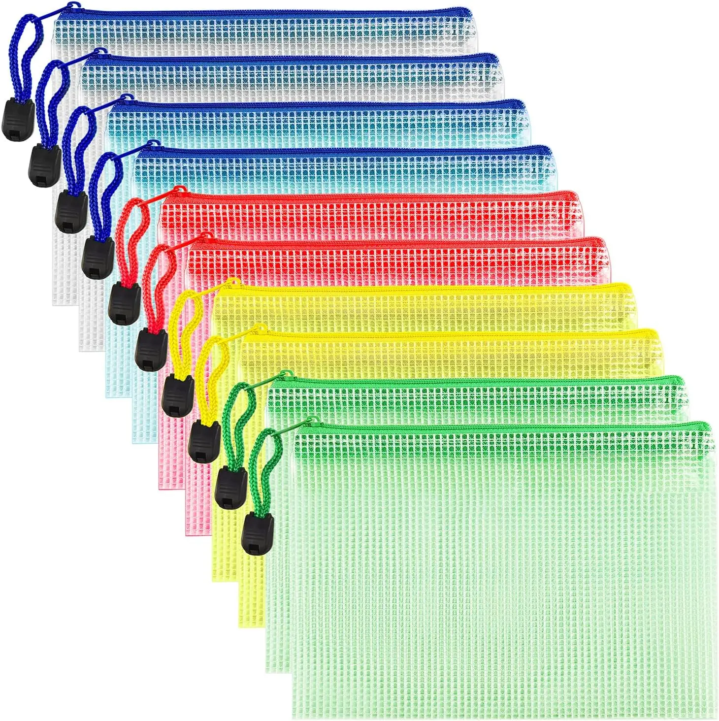 10 Pcs Waterproof Zipper File Bags, Plastic Mesh Pouch for Office School Storage (B6 Size 7.6''x5.3'', Multicolored)