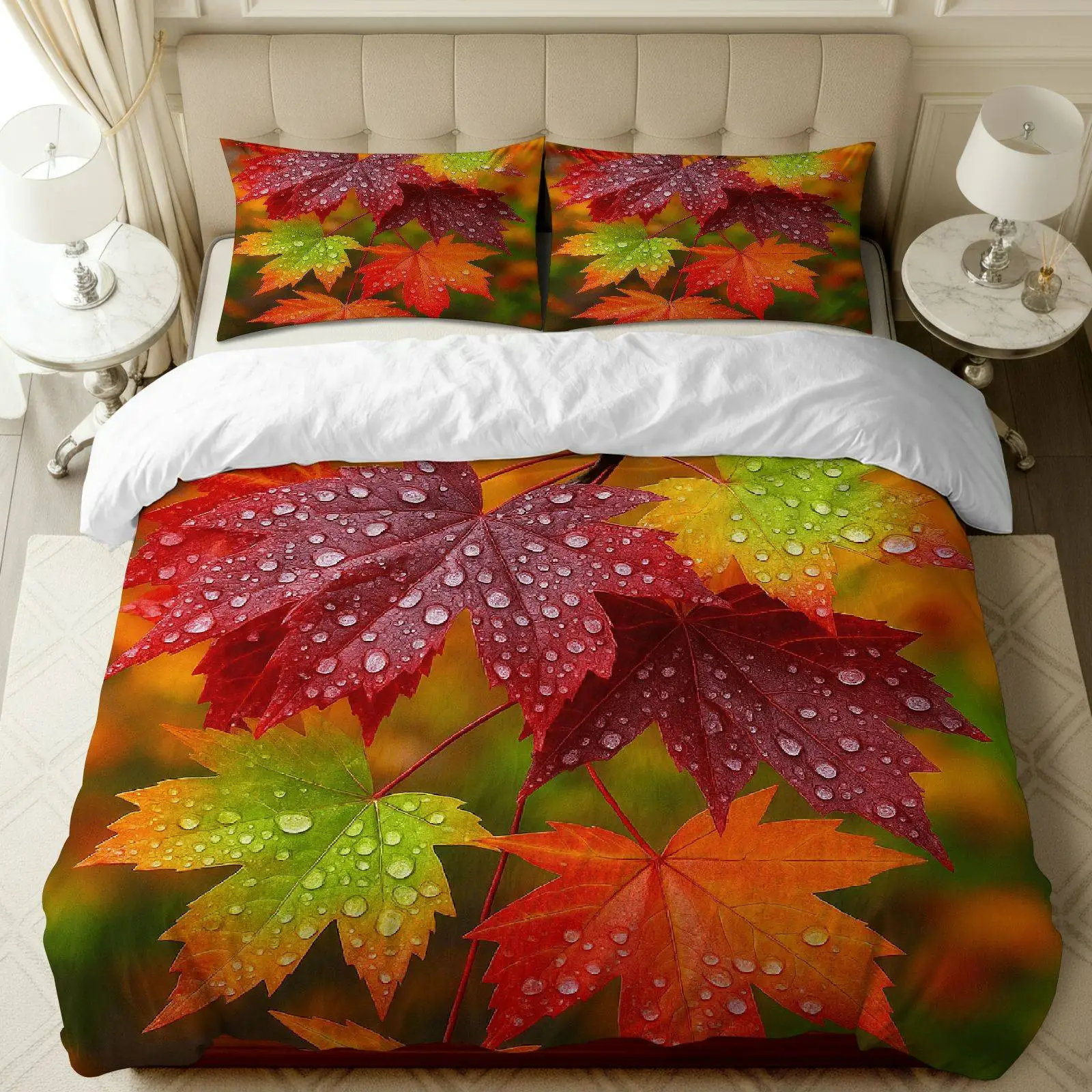 Maple Leaves Duvet Cover Maple Leaf Autumn Harvest Quilt Cover Nature Botanical Bedding Set Vintage Twin Queen Comforter Cover