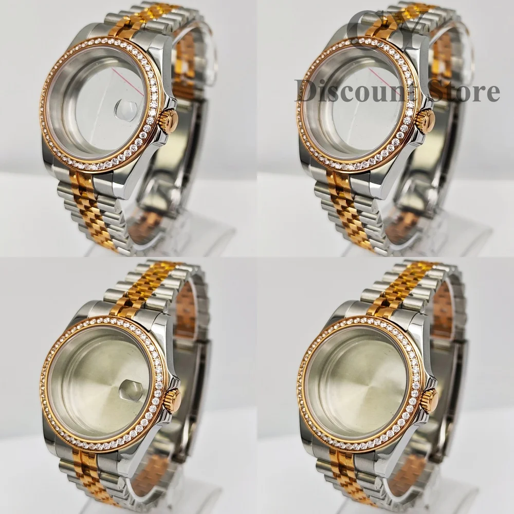 NH35 36mm 39mm Rose Gold Gemstone Bezel Stainless Steel Watch Case Sapphire Glass Fit NH35 NH36 ETA2824 PT5000 Movement